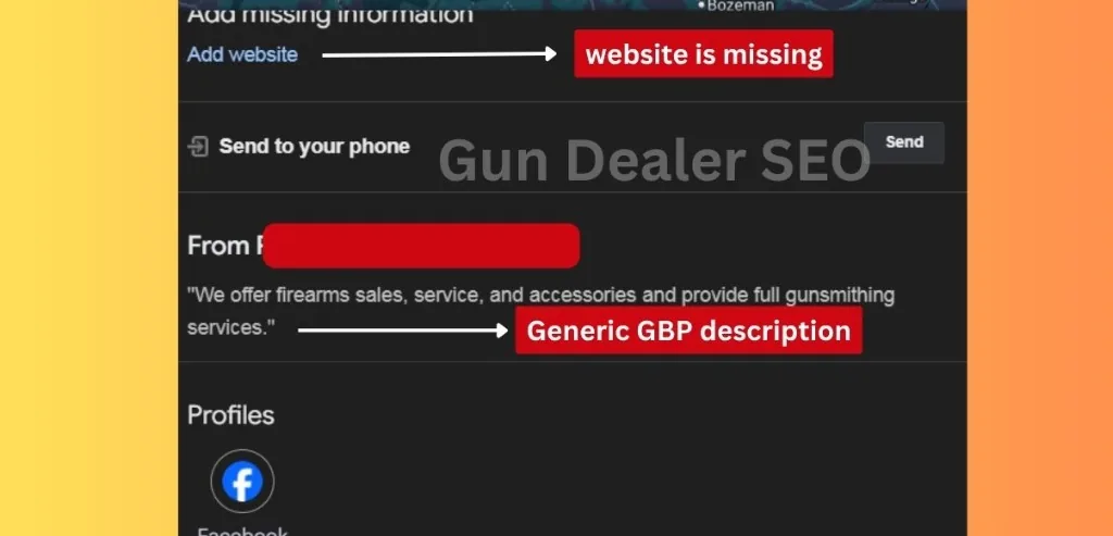 Missing website and generic GBP description